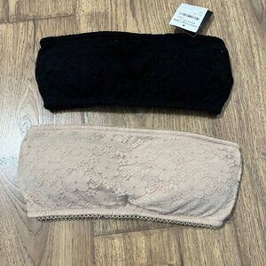 Rene Rofe Nordstrom Lot of 2 Lace Bandos Strapless Bras Padded Size S/M Black